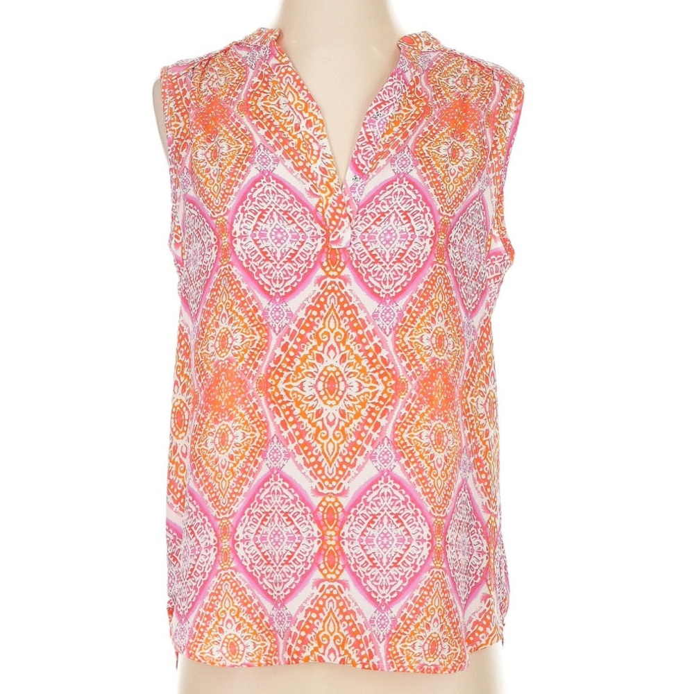 Violet + Claire Women’s Pink, Orange, & White Sleeveless High Low Blouse Small